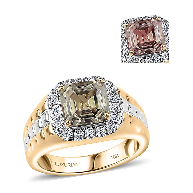 Certified and Appraised AAA Turkizite, Lab Grown Diamond Art Deco Men's Ring in 10K Yellow and White Gold 3.20 ctw (Size 10.0)