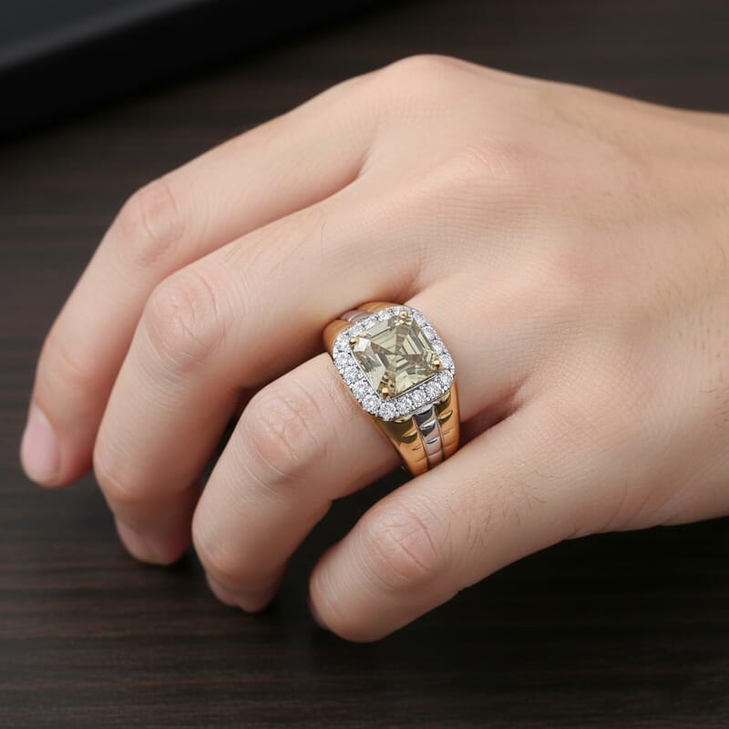 Certified and Appraised AAA Turkizite, Lab Grown Diamond Art Deco Men's Ring in 10K Yellow and White Gold 3.20 ctw (Size 8.0)