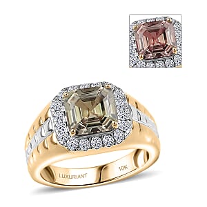 Certified AAA Turkizite, Lab Grown Diamond Art Deco Men's Ring in 10K Yellow and White Gold 3.20 ctw (Size 9.0)