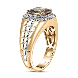 Certified AAA Turkizite, Lab Grown Diamond Art Deco Men's Ring in 10K Yellow and White Gold 3.20 ctw (Size 9.0)