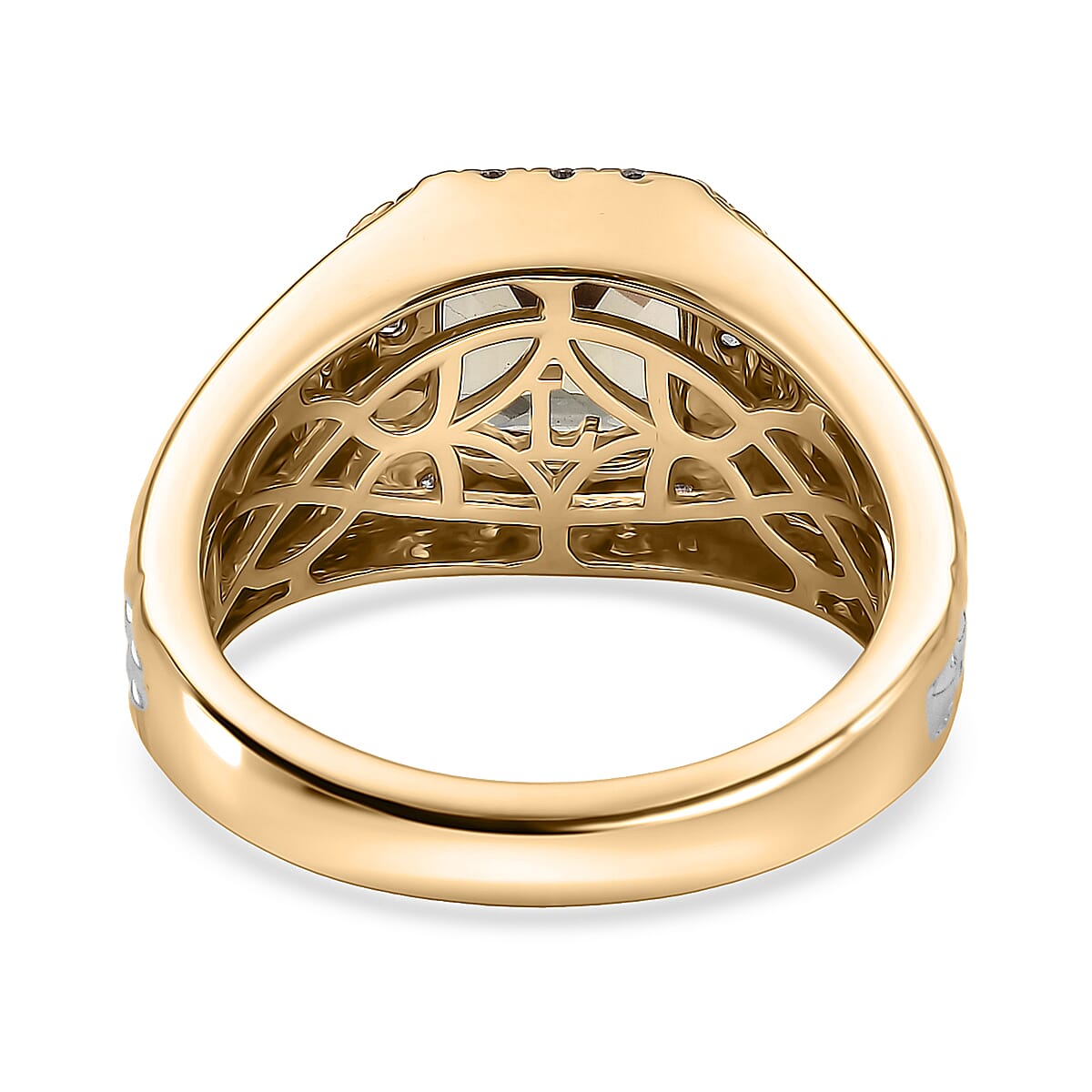 Certified AAA Turkizite, Lab Grown Diamond Art Deco Men's Ring in 10K Yellow and White Gold 3.20 ctw (Size 9.0) image number 4