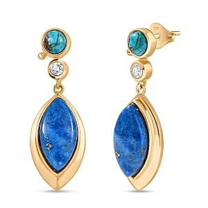 EverTrue Lapis Lagoon and Multi Gemstone 13.20 ctw Earrings in 18K YG Plated