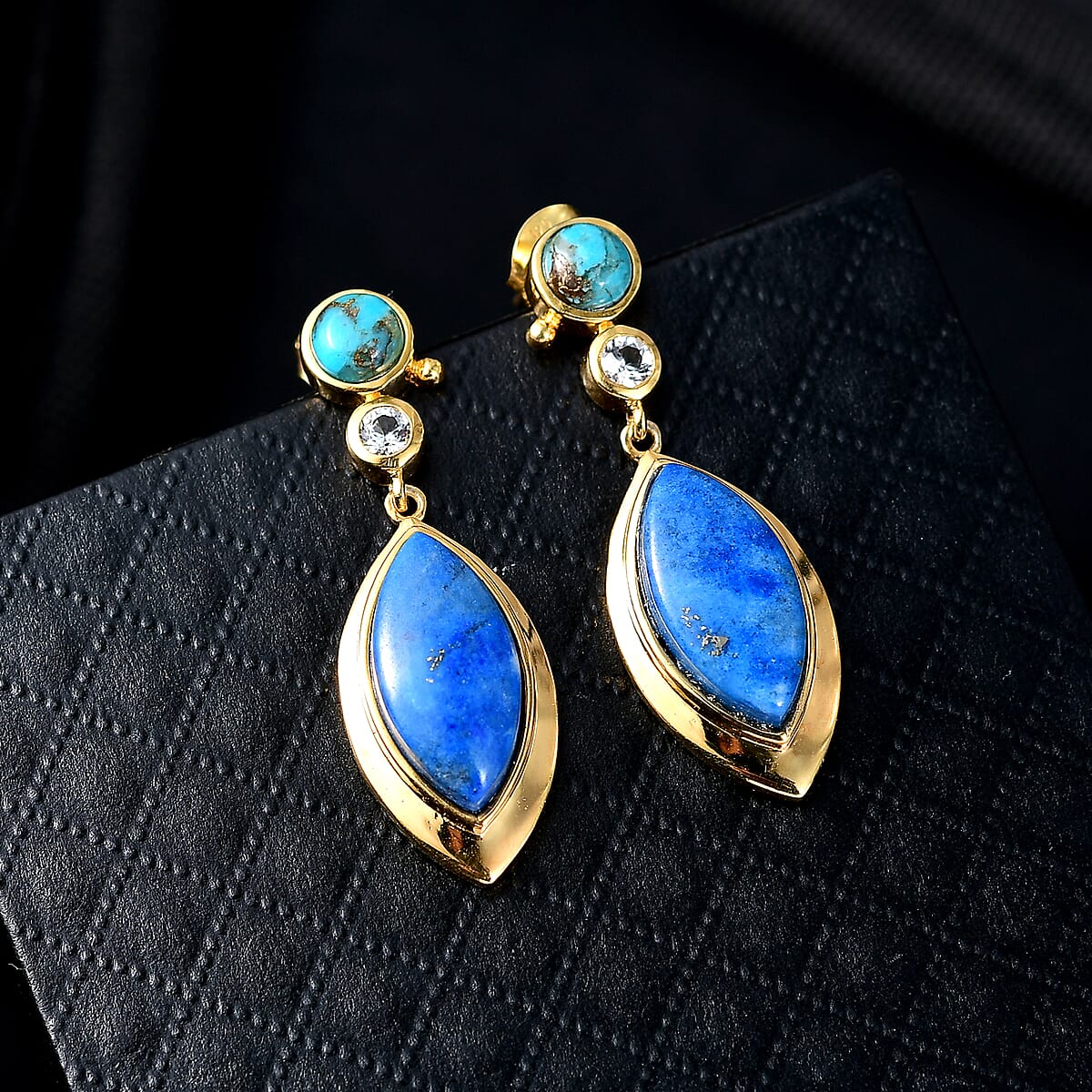 EverTrue Lapis Lagoon and Multi Gemstone 13.20 ctw Earrings in 18K YG Plated image number 1