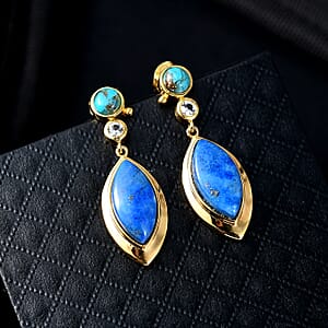 EverTrue Lapis Lagoon and Multi Gemstone 13.20 ctw Earrings in 18K YG Plated