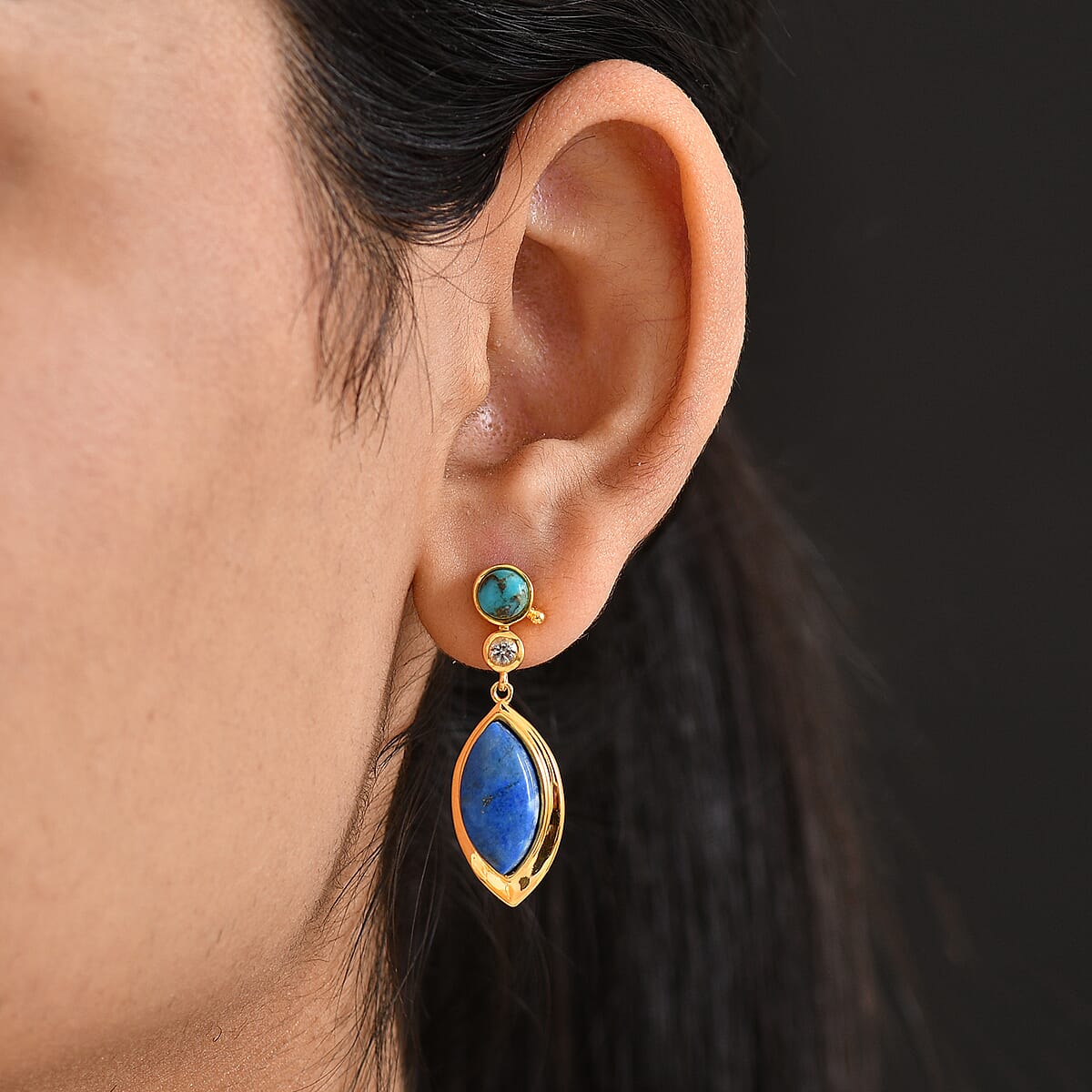 EverTrue Lapis Lagoon and Multi Gemstone 13.20 ctw Earrings in 18K YG Plated image number 2