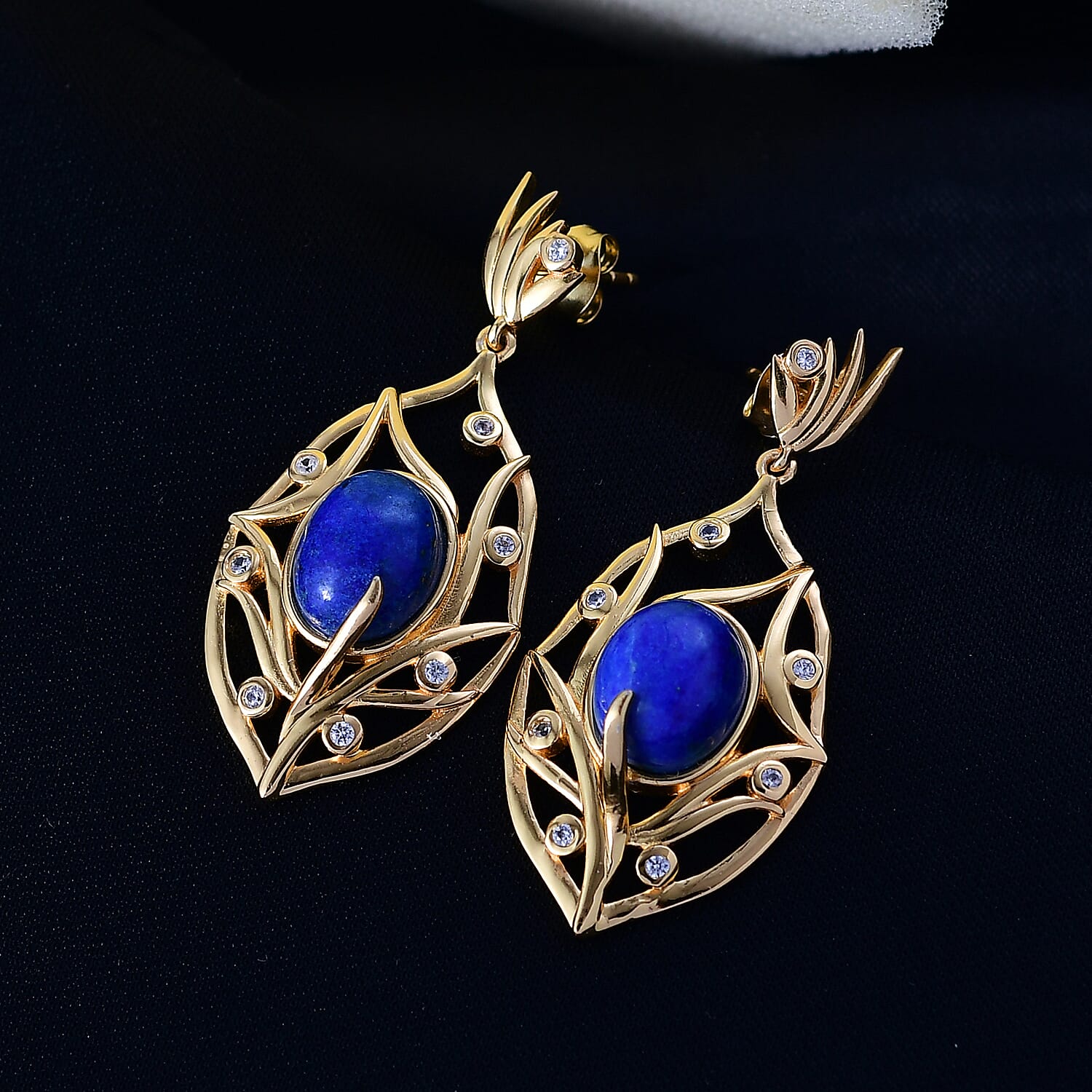 EverTrue Lapis Lagoon and White Zircon 9.60 ctw Earrings in 18K YG Plated