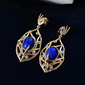 EverTrue Lapis Lagoon and White Zircon 9.60 ctw Earrings in 18K YG Plated