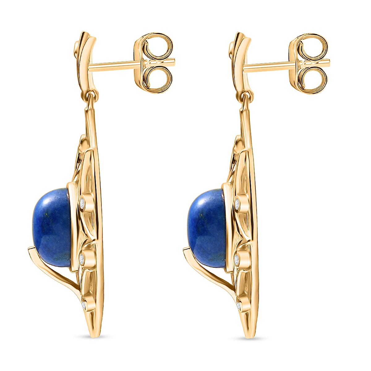 EverTrue Lapis Lagoon and White Zircon 9.60 ctw Earrings in 18K YG Plated image number 3