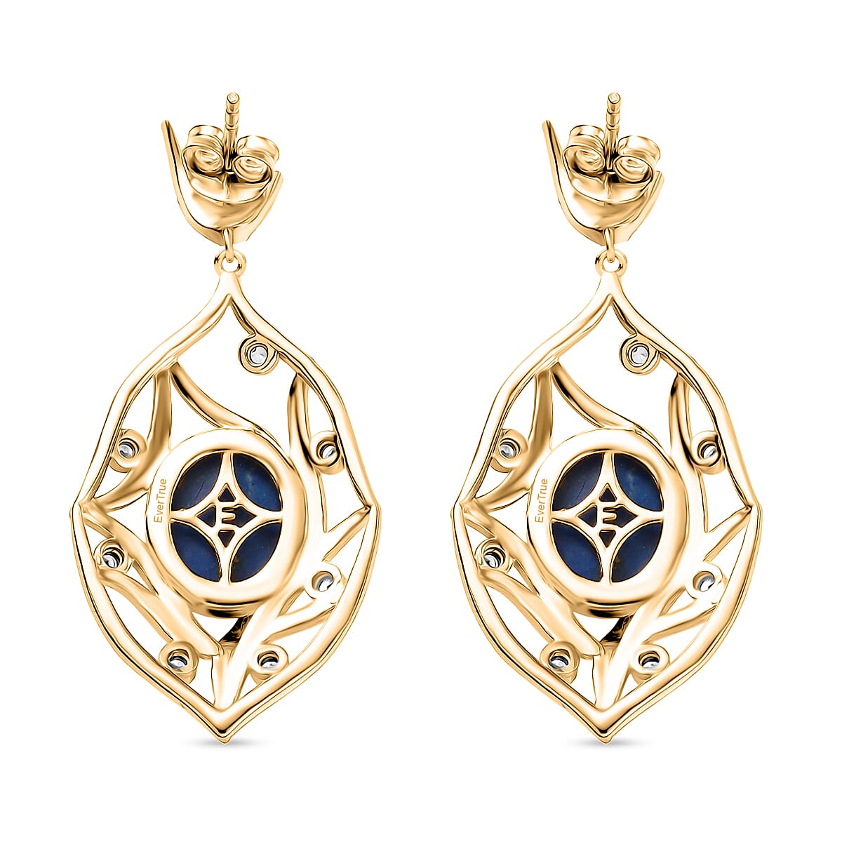 EverTrue Lapis Lagoon and White Zircon 9.60 ctw Earrings in 18K YG Plated image number 4
