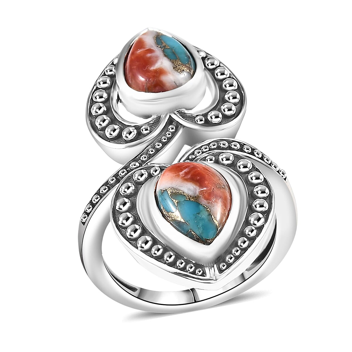 D'Joy Indian Artisan Crafted Spiny Oyster Bypass Ring in Black Oxidised Sterling Silver 4.80 ctw (Size 5.0) image number 0