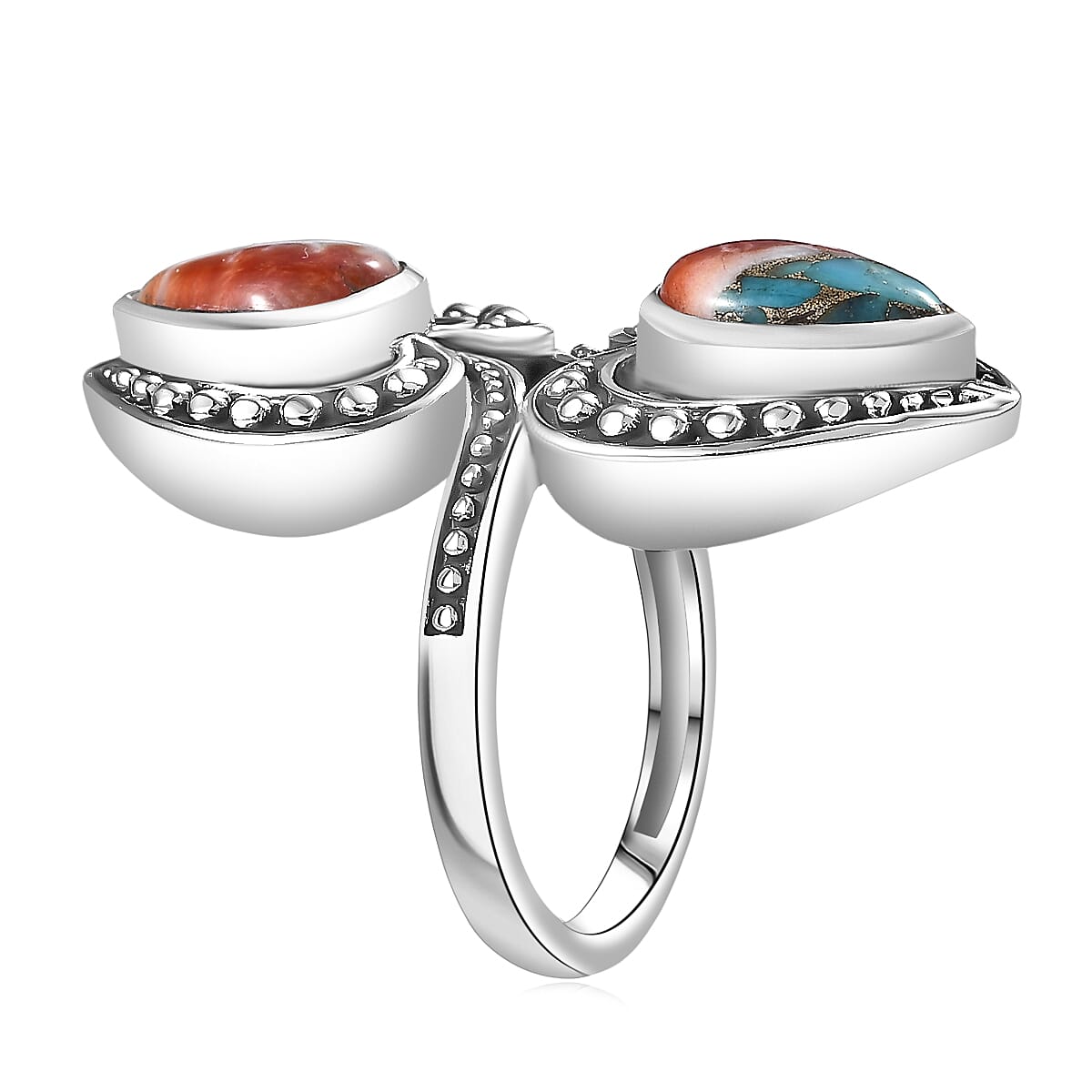 D'Joy Indian Artisan Crafted Spiny Oyster Bypass Ring in Black Oxidised Sterling Silver 4.80 ctw (Size 5.0) image number 3