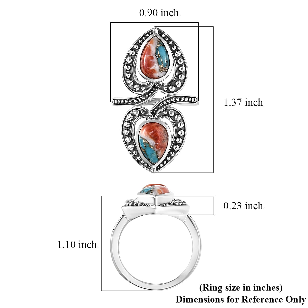 D'Joy Indian Artisan Crafted Spiny Oyster Bypass Ring in Black Oxidised Sterling Silver 4.80 ctw (Size 5.0) image number 5