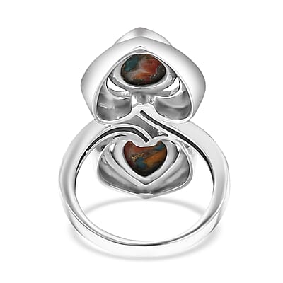 D'Joy Indian Artisan Crafted Spiny Oyster Bypass Ring in Black Oxidised Sterling Silver 4.80 ctw (Size 7.0)