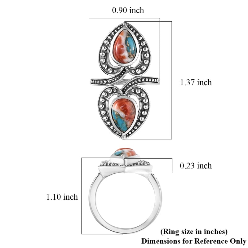 D'Joy Indian Artisan Crafted Spiny Oyster Bypass Ring in Black Oxidised Sterling Silver 4.80 ctw (Size 7.0)