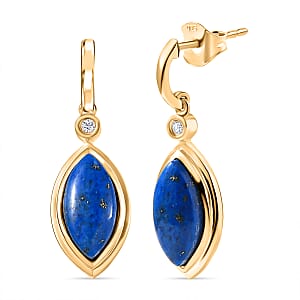 EverTrue Lapis Lagoon and White Zircon 8.40 ctw Earrings in 18K YG Plated and ION Plated YG Stainless Steel