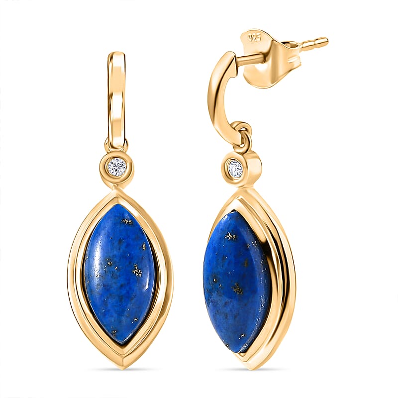 EverTrue Lapis Lagoon and White Zircon 8.40 ctw Earrings in 18K YG Plated and ION Plated YG Stainless Steel