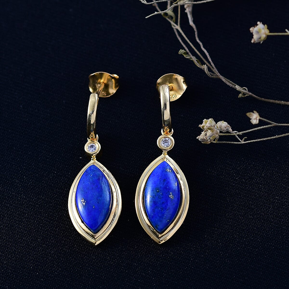 EverTrue Lapis Lagoon and White Zircon 8.40 ctw Earrings in 18K YG Plated and ION Plated YG Stainless Steel image number 1