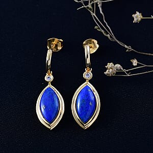 EverTrue Lapis Lagoon and White Zircon 8.40 ctw Earrings in 18K YG Plated and ION Plated YG Stainless Steel