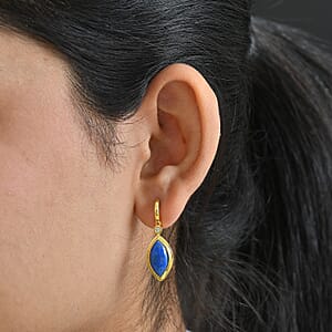 EverTrue Lapis Lagoon and White Zircon 8.40 ctw Earrings in 18K YG Plated and ION Plated YG Stainless Steel