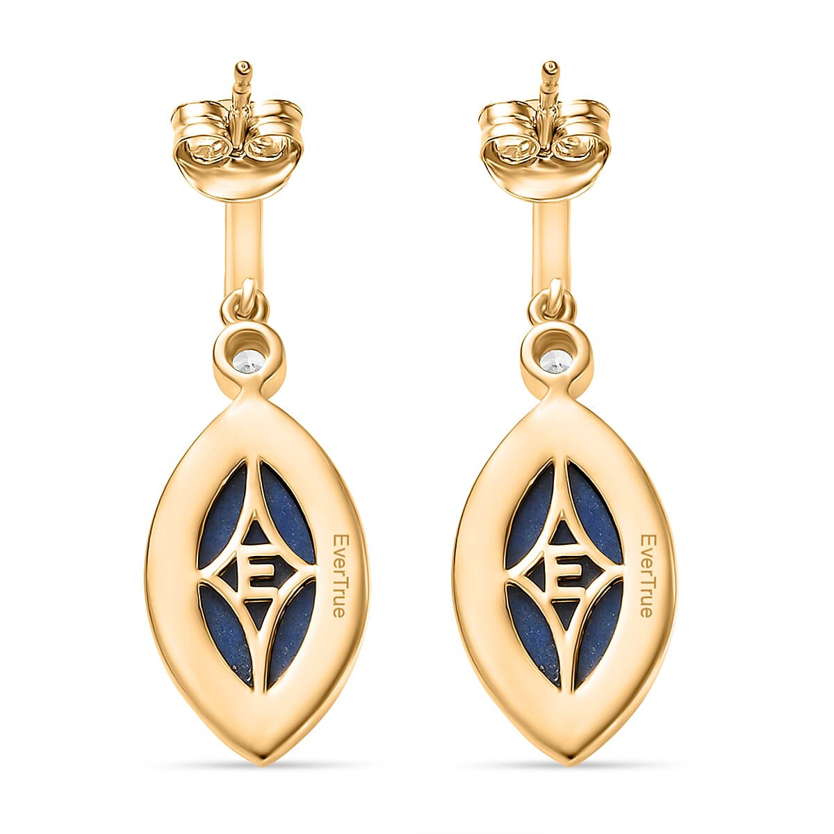 EverTrue Lapis Lagoon and White Zircon 8.40 ctw Earrings in 18K YG Plated and ION Plated YG Stainless Steel image number 4