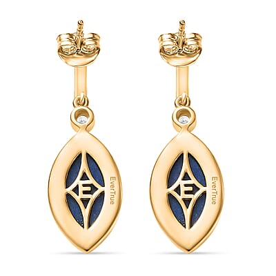 EverTrue Lapis Lagoon and White Zircon 8.40 ctw Earrings in 18K YG Plated and ION Plated YG Stainless Steel