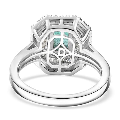 D'Joy Kagem Zambian Emerald, Diamond Ring in Rhodium Over Sterling Silver 1.35 ctw (Size 10.0)