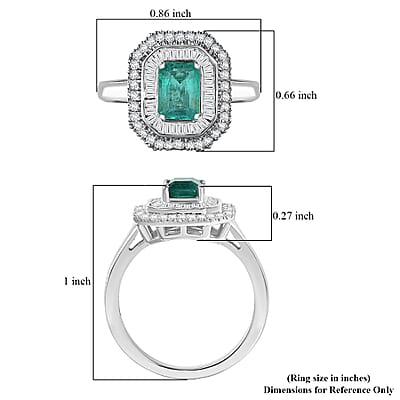 D'Joy Kagem Zambian Emerald, Diamond Ring in Rhodium Over Sterling Silver 1.35 ctw (Size 10.0)