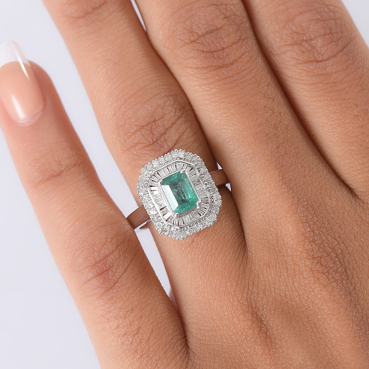 D'Joy Kagem Zambian Emerald, Diamond Ring in Rhodium Over Sterling Silver 1.35 ctw (Size 9.0) image number 2