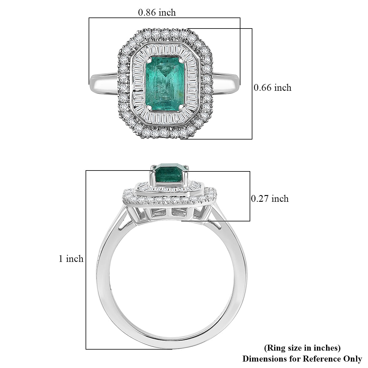 D'Joy Kagem Zambian Emerald, Diamond Ring in Rhodium Over Sterling Silver 1.35 ctw (Size 9.0) image number 5