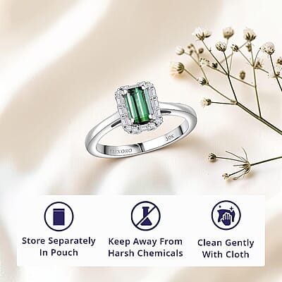 Certified and Appraised Luxoro AAA Pirineu Lagoon Tourmaline, Diamond Ring in 10K White Gold 1.48 ctw (Size 11.0)