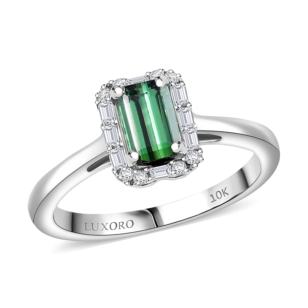 Certified & Appraised Luxoro 10K White Gold AAA   Pirineu Lagoon Tourmaline, Diamond (G-H, I2) Ring (Size 10.0) 1.48 ctw