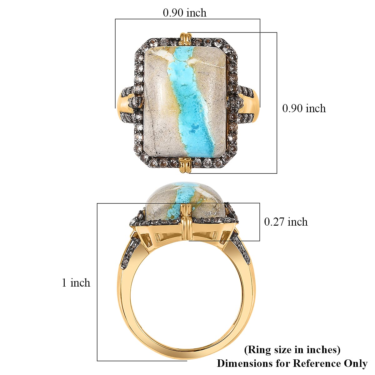 D'Joy Premium Royston Ribbon Turquoise and Champagne Zircon 13.10 ctw Ring in 18K Vermeil Yellow Gold Over Sterling Silver (Size 10.0) image number 5