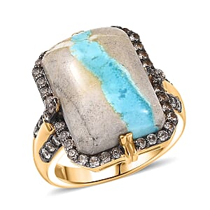 D'Joy Premium Royston Ribbon Turquoise, Champagne Zircon Ring in 18K Vermeil YG Over Sterling Silver (Size 10.0) 13.10 ctw