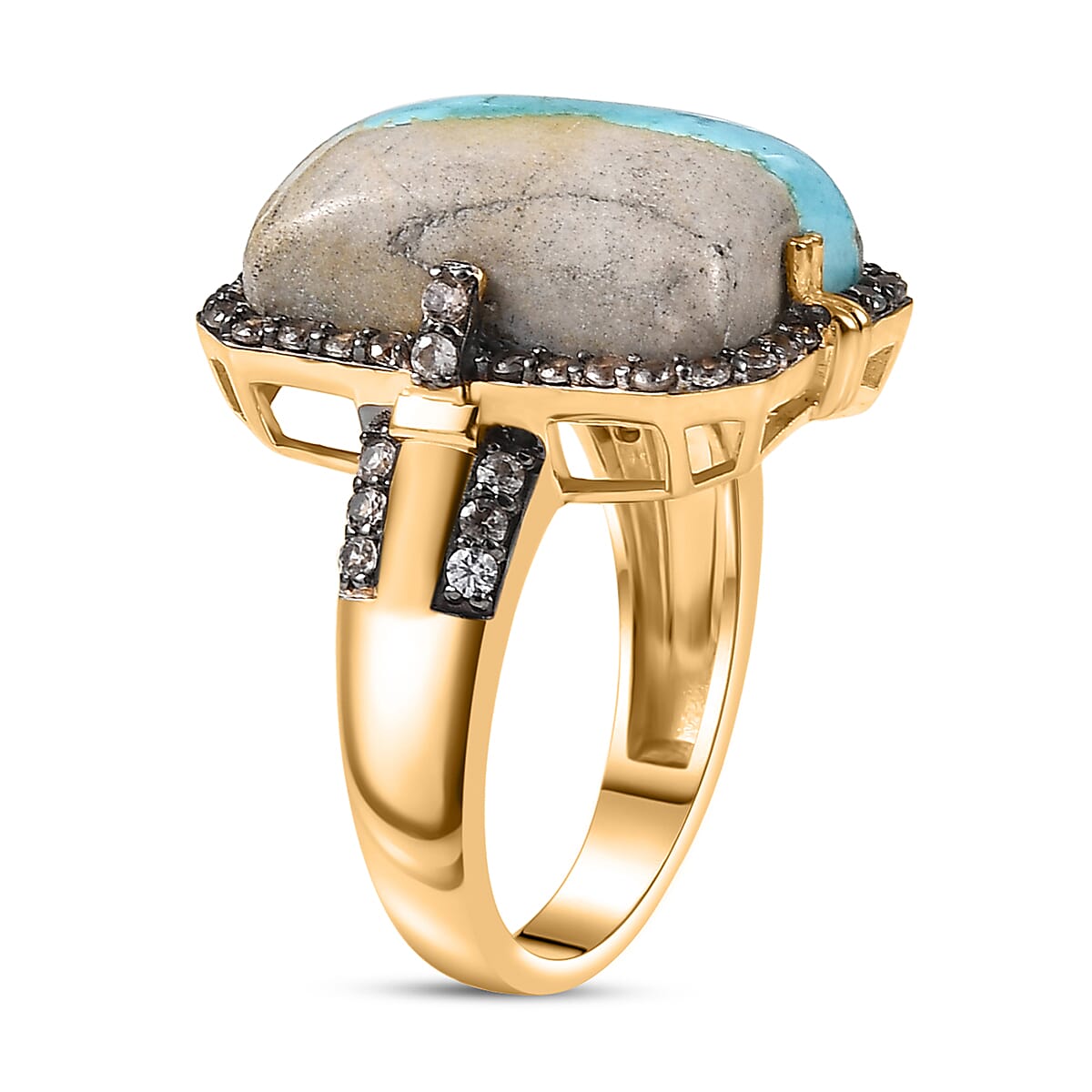 D'Joy Premium Royston Ribbon Turquoise, Champagne Zircon Ring in 18K Vermeil YG Over Sterling Silver (Size 10.0) 13.10 ctw image number 3