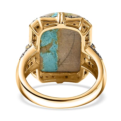 D'Joy Rachel Roy Loving Care Royston Ribbon Turquoise, Champagne Zircon Ring in 18K Vermeil YG Over Sterling Silver 13.10 ctw (Size 6.0)