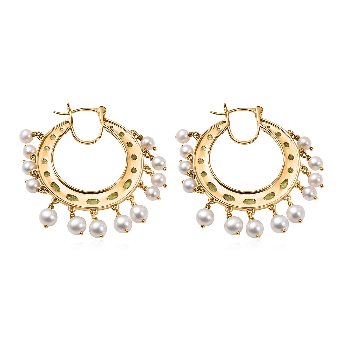 D'Joy Premium Hebei Peridot and Fresh Water Pearl 4.90 ctw Earrings in 18K Vermeil Yellow Gold Over Sterling Silver image number 3