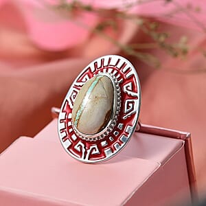 D'Joy  Royston Ribbon Turquoise Ring in Rhodium Over Sterling Silver 14.30 ctw (Size 10.0)