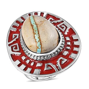 D'Joy Premium Royston Ribbon Turquoise 14.30 ctw Ring in Rhodium Over Sterling Silver (Size 6.0)