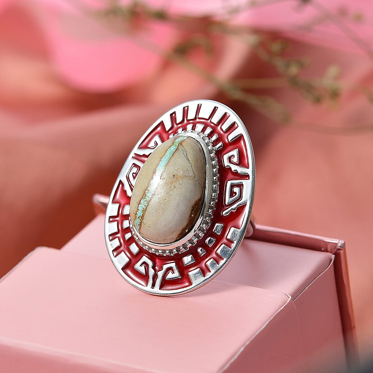 D'Joy Premium Royston Ribbon Turquoise 14.30 ctw Ring in Rhodium Over Sterling Silver (Size 7.0) image number 1