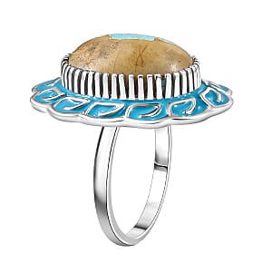 D'Joy  Royston Ribbon Turquoise Ring in Rhodium Over Sterling Silver 11.90 ctw (Size 10.0)