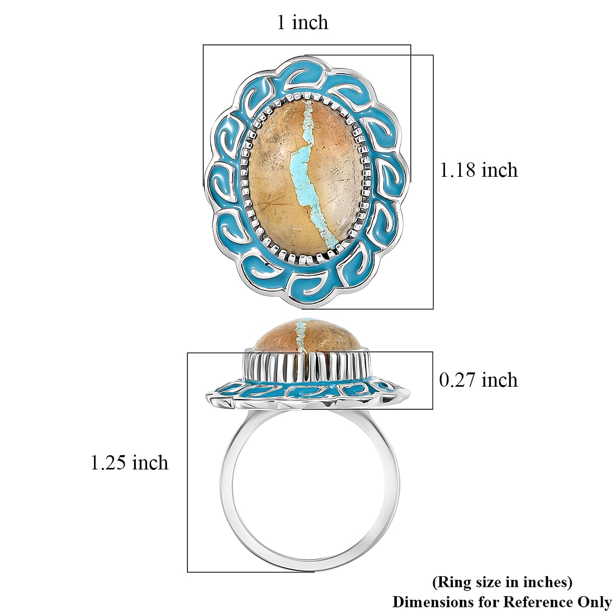 D'Joy Premium Royston Ribbon Turquoise 11.90 ctw Ring in Rhodium Over Sterling Silver (Size 10.0) image number 5