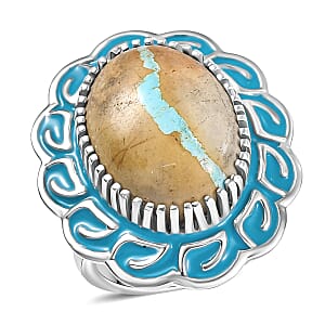 D'Joy Premium Royston Ribbon Turquoise Ring in Rhodium Over Sterling Silver (Size 10.0) 11.90 ctw