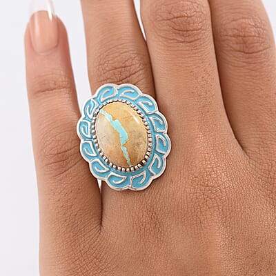 D'Joy Rachel Roy Loving Care Royston Ribbon Turquoise Ring in Rhodium Over Sterling Silver 11.90 ctw (Size 7.0)