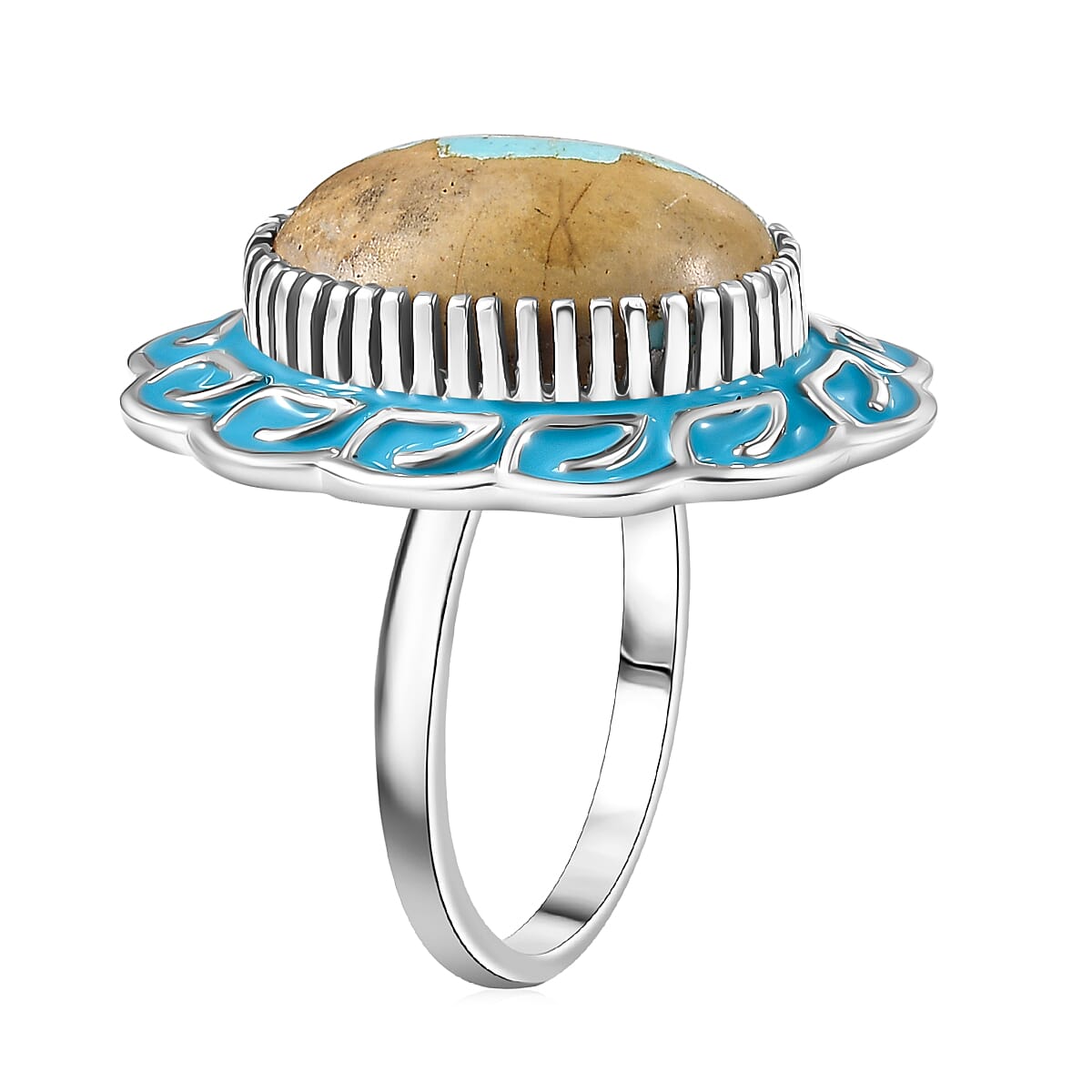 D'Joy Premium Royston Ribbon Turquoise 11.90 ctw Ring in Rhodium Over Sterling Silver (Size 7.0) image number 3