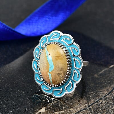 D'Joy Rachel Roy Loving Care Royston Ribbon Turquoise Ring in Rhodium Over Sterling Silver 11.90 ctw (Size 8.0)