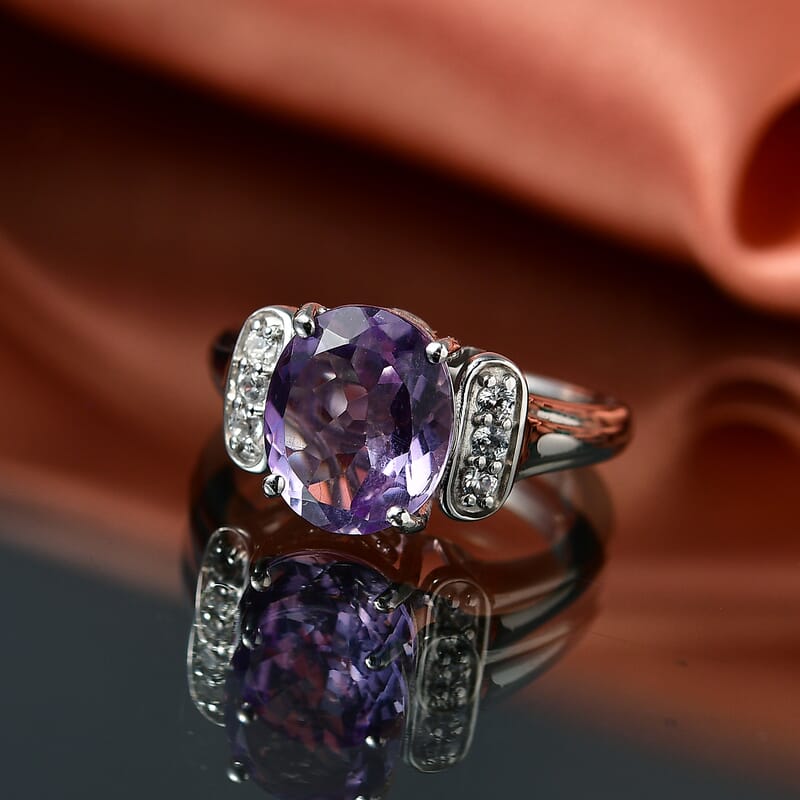 D'Joy Purple Amethyst and White Zircon 3.50 ctw Ring in Platinum Over Sterling Silver (Size 9.0)