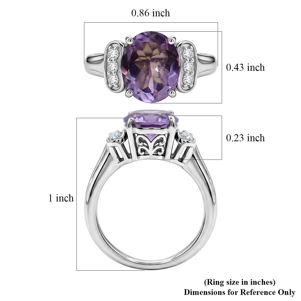 D'Joy Purple Amethyst and White Zircon 3.50 ctw Ring in Platinum Over Sterling Silver (Size 9.0)