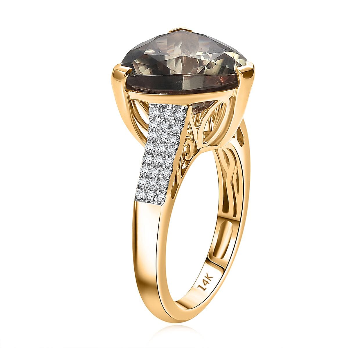 Luxoro AAA Turkizite and G-H I2 Diamond 9.10 ctw Twilight Empress Ring in 14K Yellow Gold (Size 10.0) image number 2