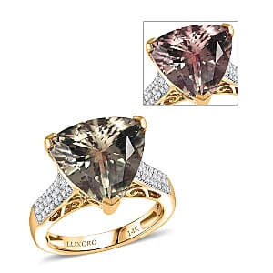 Collector's Edition Luxoro 14K Yellow Gold AAA Turkizite, Diamond (G-H, I2) (0.24 cts) Twilight Empress Ring (Size 8.5) 9.10 ctw