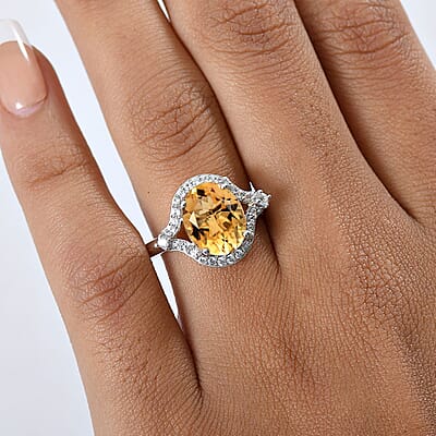 D'Joy Brazilian Citrine, White Zircon Ring in Platinum Over Sterling Silver 3.75 ctw (Size 10.0)